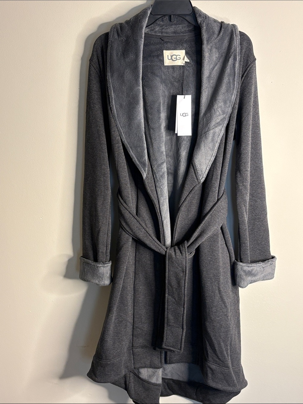 UGG Women's Charcoal Hooded Plush Open Cardigan
